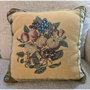Vintage Fruit and Floral Needlepoint Pillow  Newport Granny Chic  15 x 15"